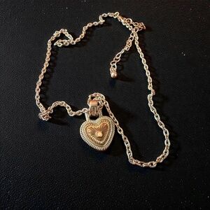 Vintage Heart Pendant Necklace Gold Tone Romantic Relic Statement Minimal Chain